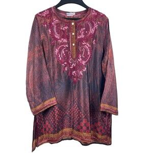Sevya Handmade Beautiful Poly Silk Embroidered Lightweight Tunic Top M